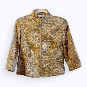 Coldwater Creek Embroidered Jacket Size Petite 10 - Light Brown/ Gold tone